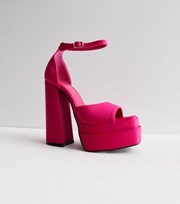Public Desire Mid Pink Satin Block Platform Heel Sandals